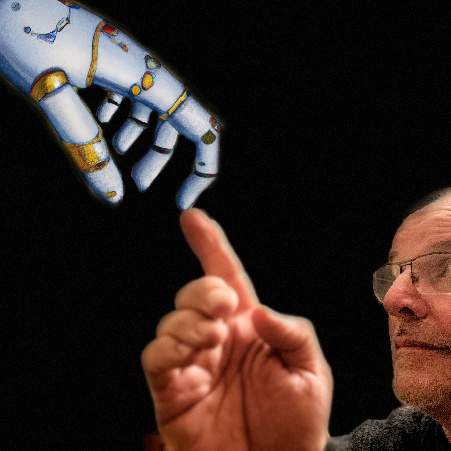 Roboter-und Menschenzeigefinger berühren sich
