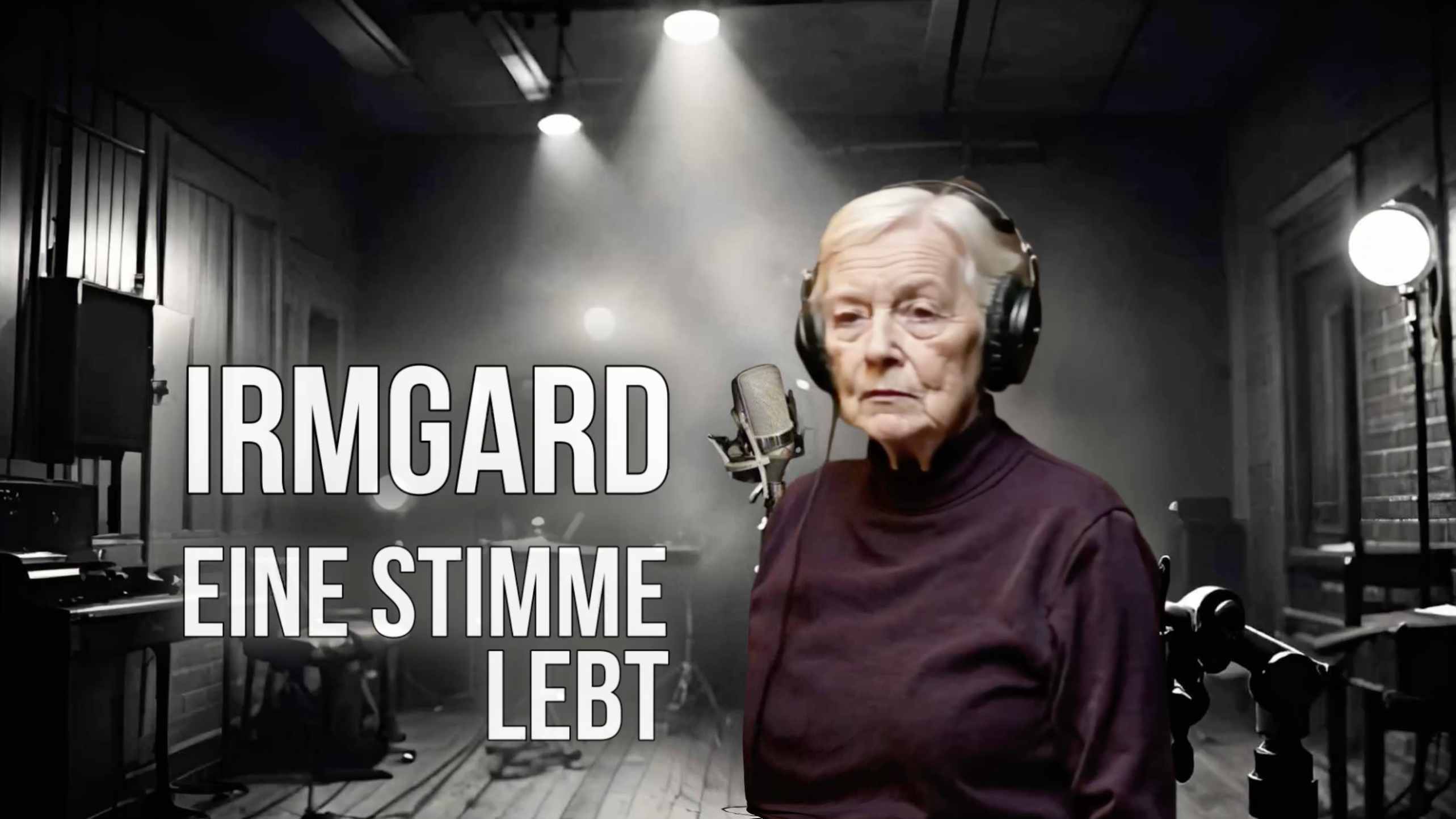 Cover Irmgard, zeigt eine ältere, ernste Dame vor dem Mikrofon