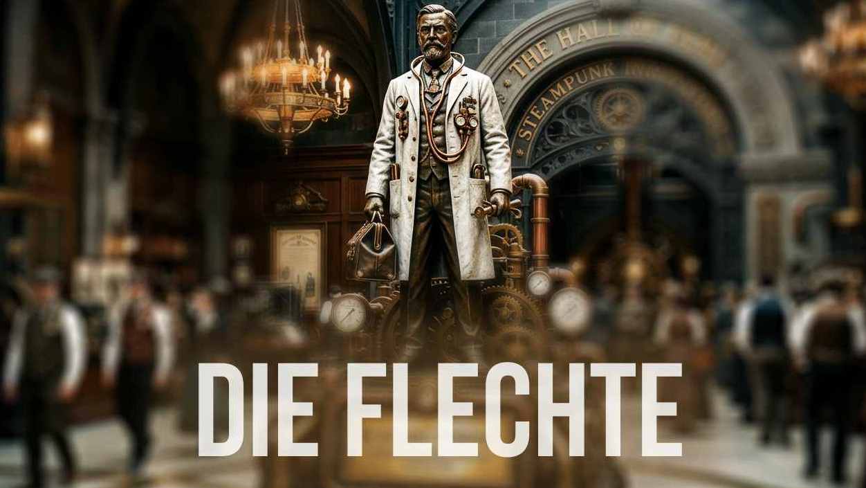 Cover zu Die Flechte, zu sehen ein Arzt als Denkmal in einer Ruhmneshalle