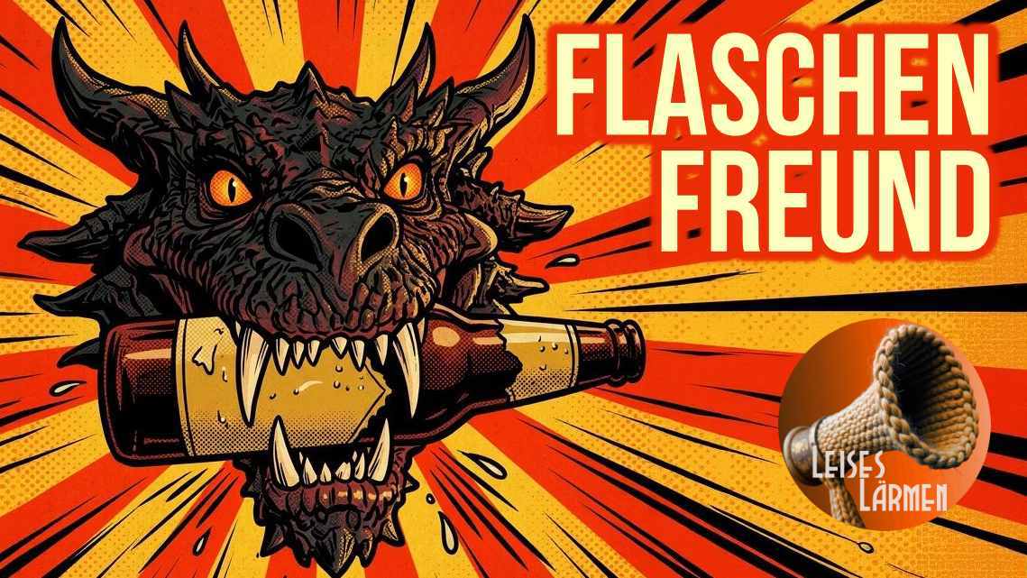 Cover zu Flaschenfreund, zeigt in Popart einen Drachenkopf mit einer Flasche im Maul.