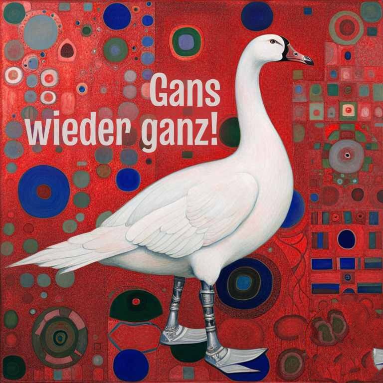 Cover: Gans wieder ganz, zeigt eine Gans mit Beinprothesen