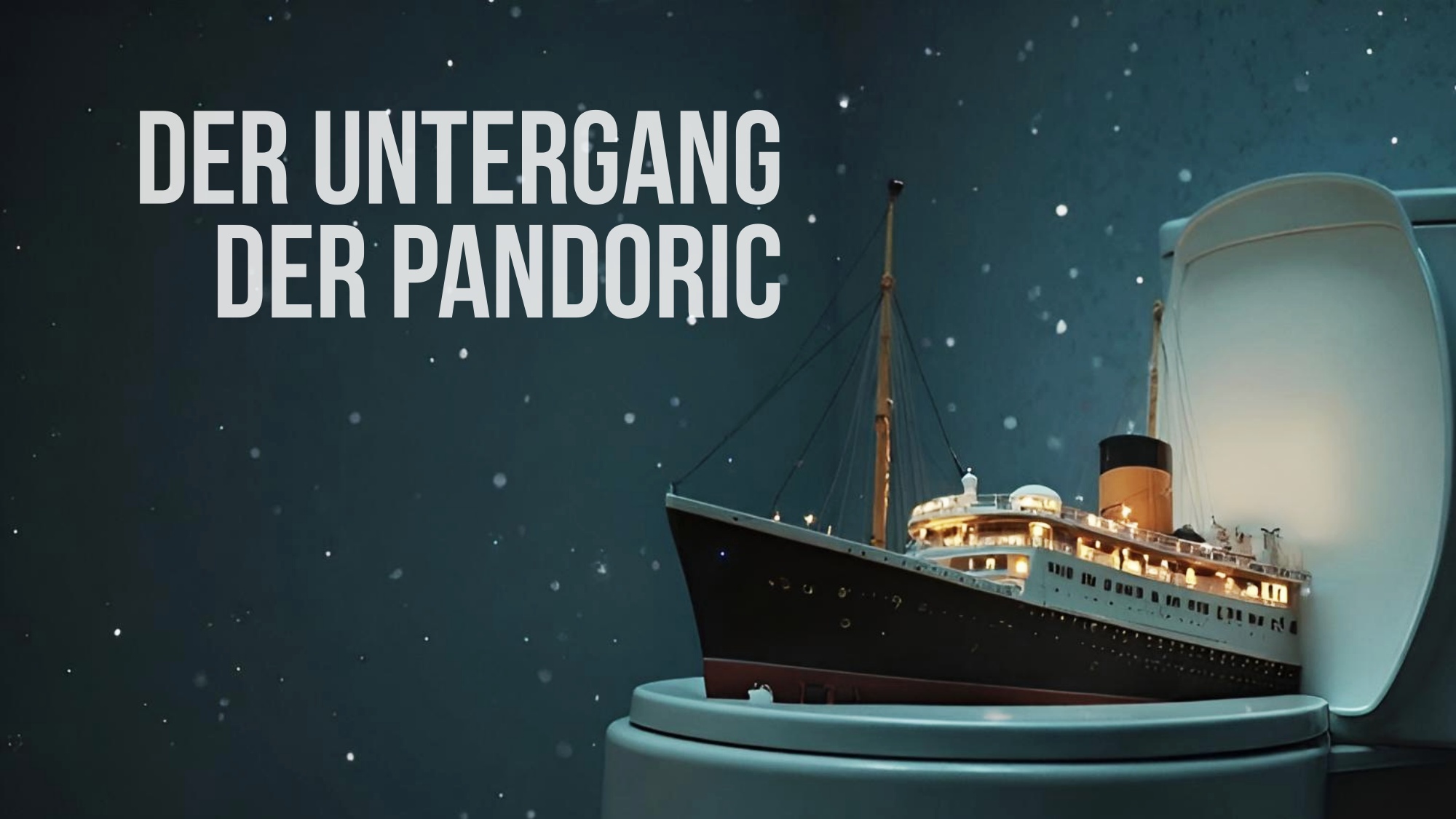 Cover Der Untergang der Pandoric, zeigt einen alten Ozeandampfer nachts in einem Toilettenbecken