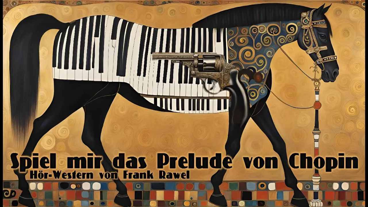 Cover Spiel mir dass Prelude von Chopin, zeigt ein Pferd in der Prärie mit Klaviertastaturmuster
