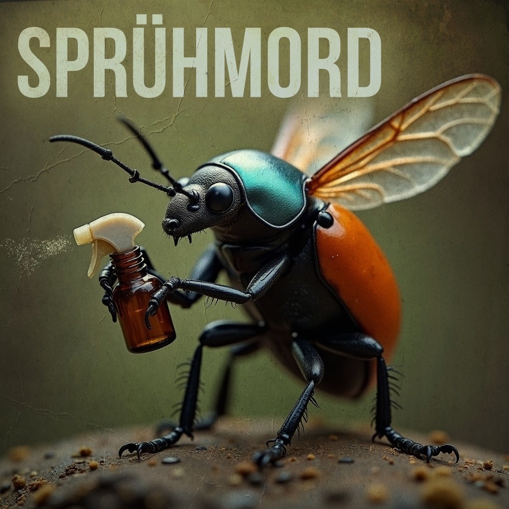 Cover: Sprühmord zeigt einen Gift sprühenden Käfer